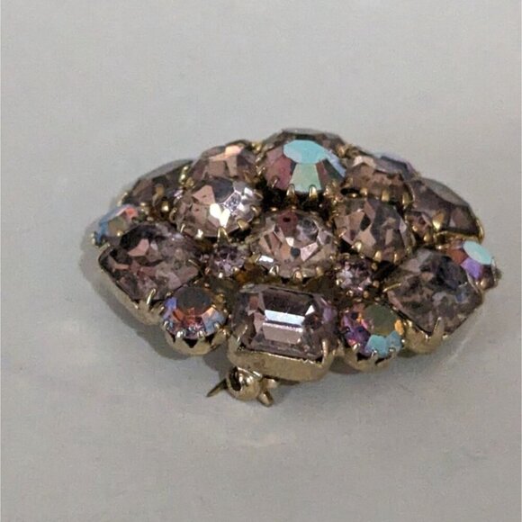 vintage Weiss brooch pin pink tones aurora borealis mound 1.5" statemen - Picture 5 of 8